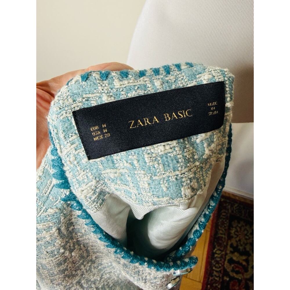 Zara Light Blue Embroidered Jacquard Jacket - Picture 4 of 7